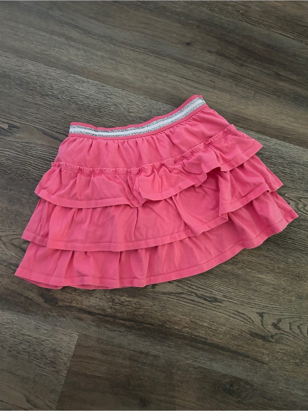 Boden Pink Tiered Ruffle Skort with Glitter Waistband